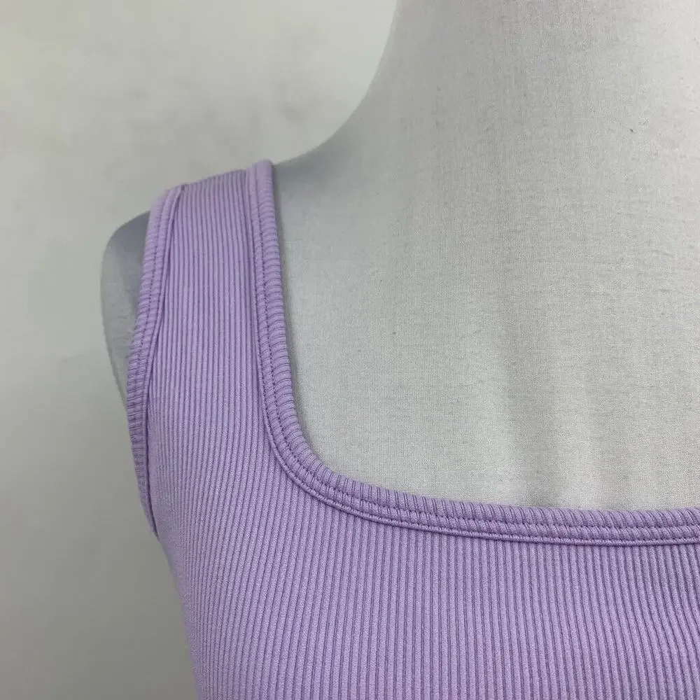 Fabletics Sports Bra Womens L‎ Large Lavender Jas Seamless Ribbed Square Neck